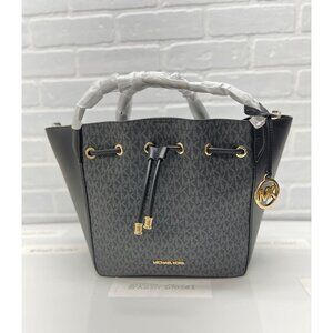 Michael Kors bucket phoebe tote bag large two tone MK signature black